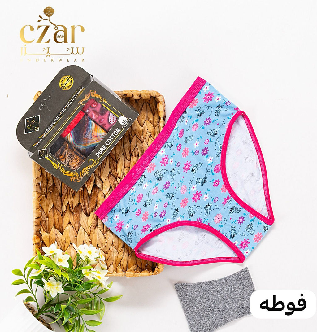 نص دستة اندر حريمي مطبوع قطن -ليكرا +فوطه داخليه( 6 الوان مختلفة)
