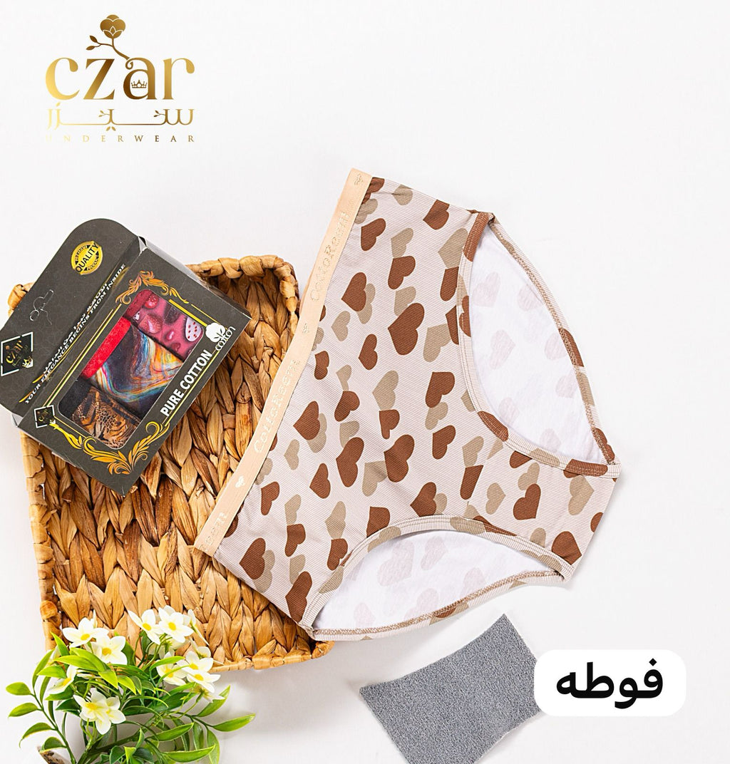 نص دستة اندر حريمي مطبوع قطن -ليكرا +فوطه داخليه( 6 الوان مختلفة)